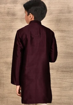 Contrast Trim Dupion Silk Kurta in Light Blue