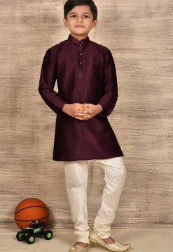 Contrast Trim Dupion Silk Kurta in Light Blue