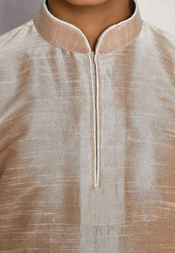 Contrast Trim Dupion Silk Dhoti Kurta in Beige