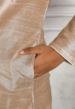Contrast Trim Dupion Silk Dhoti Kurta in Beige