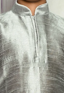 Contrast Trim Dupion Silk Dhoti Kurta in Grey