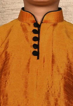 Contrast Trim Dupion Silk Kurta in Mustard
