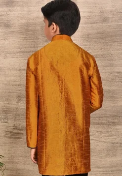 Contrast Trim Dupion Silk Kurta in Mustard