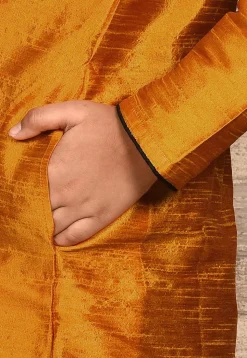 Contrast Trim Dupion Silk Kurta Set in Mustard