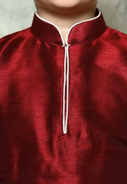 Contrast Trim Dupion Silk Dhoti Kurta in Maroon