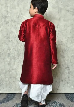 Contrast Trim Dupion Silk Dhoti Kurta in Maroon
