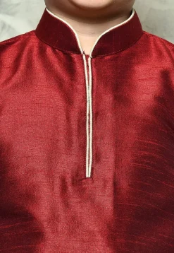 Contrast Trim Dupion Silk Dhoti Kurta in Maroon