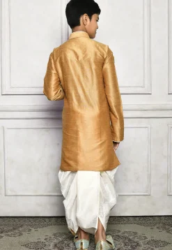 Contrast Trim Dupion Silk Dhoti Kurta in Beige