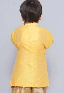 Contrast Trim Dupion Silk Kurta in Yellow