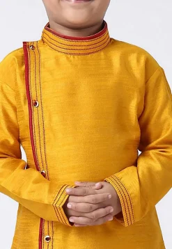 Contrast Trim Dupion Silk Kurta Set in Mustard
