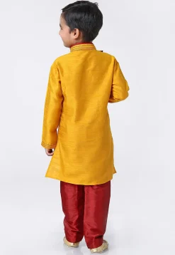 Contrast Trim Dupion Silk Kurta Set in Mustard