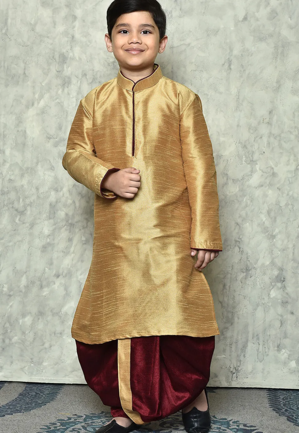 Contrast Trim Dupion Silk Dhoti Kurta in Beige