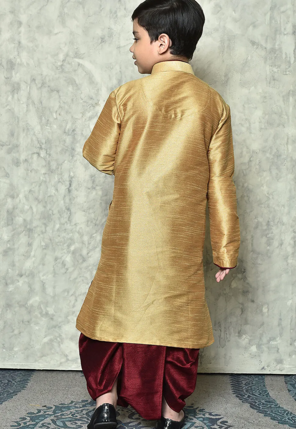 Contrast Trim Dupion Silk Dhoti Kurta in Beige