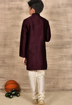Contrast Trim Dupion Silk Kurta Set in Light Blue
