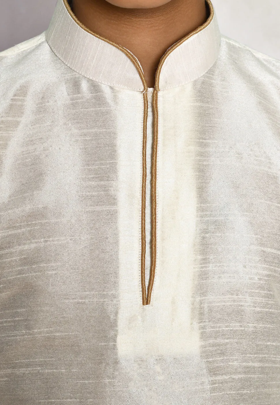 Contrast Trim Dupion Silk Dhoti Kurta in Off White