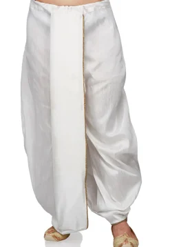 Contrast Trim Dupion Silk Dhoti in White