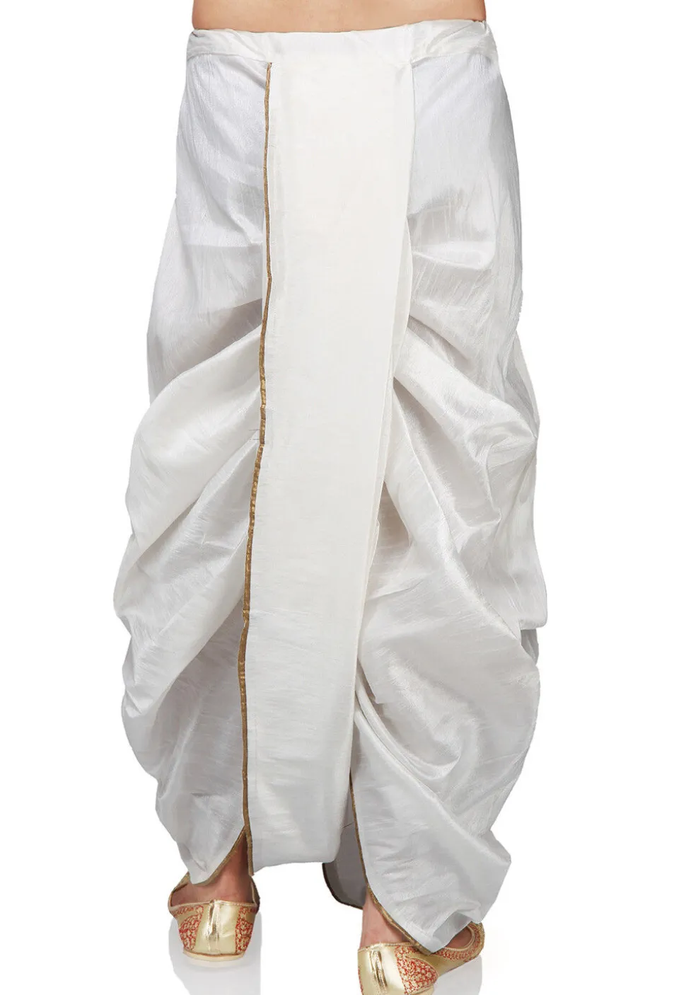 Contrast Trim Dupion Silk Dhoti in White
