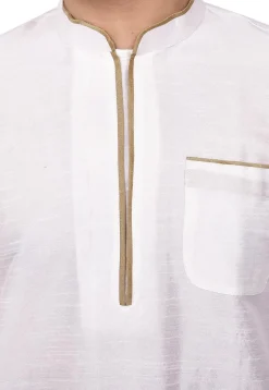 Contrast Trim Dupion Silk Dhoti Kurta in White