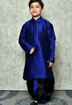 Contrast Trim Dupion Silk Dhoti Kurta in Royal Blue