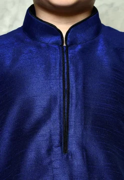 Contrast Trim Dupion Silk Dhoti Kurta in Royal Blue