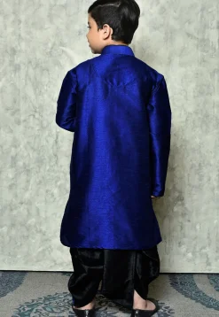 Contrast Trim Dupion Silk Dhoti Kurta in Royal Blue