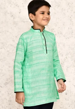 Contrast Trim Jute Cotton Kurta in Green