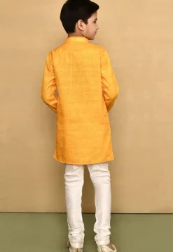 Contrast Trim Jute Cotton Kurta Set in Yellow