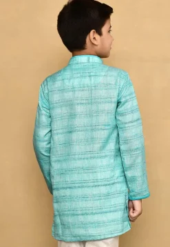 Contrast Trim Jute Cotton Kurta in Blue