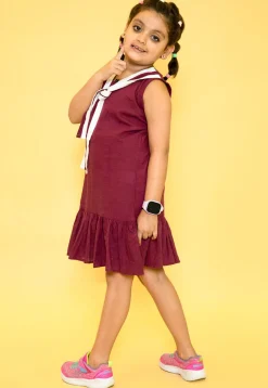 Contrast Trim Pure Cotton Aline Dress in Wine