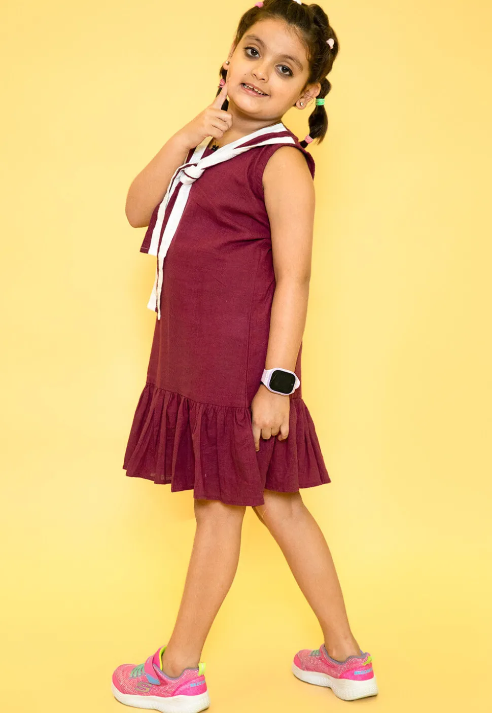 Contrast Trim Pure Cotton Aline Dress in Wine