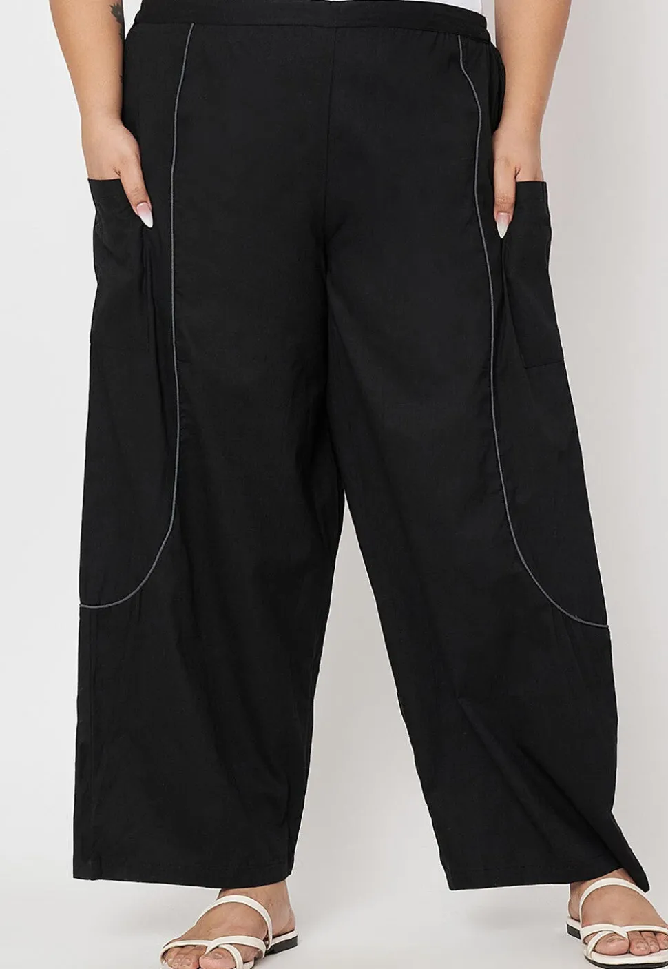 Contrast Trim Pure Cotton Trouser in Black
