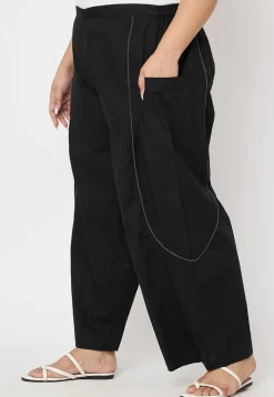 Contrast Trim Pure Cotton Trouser in Black