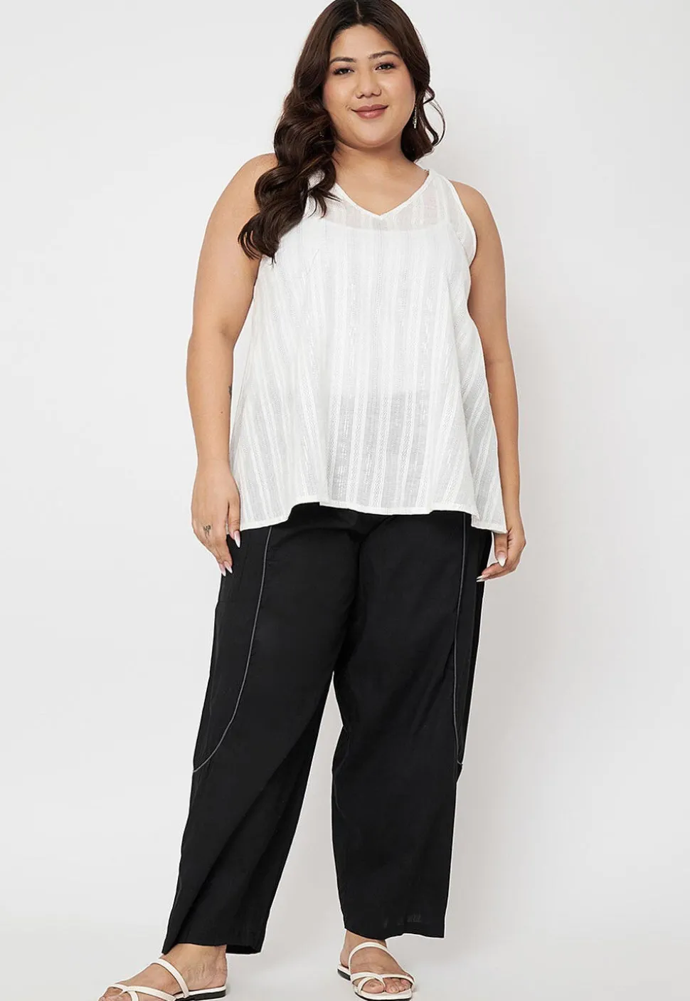 Contrast Trim Pure Cotton Trouser in Black