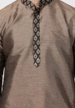 Contrast Trims Art Silk Short Kurta in Brown