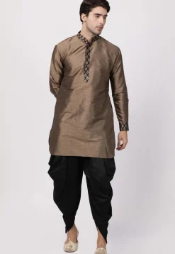 Contrast Trims Art Silk Short Kurta in Brown