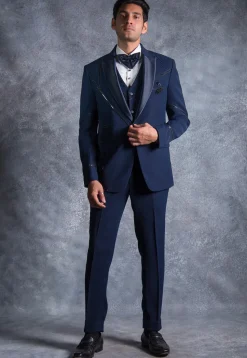 Contrast Trims Pure Terry Rayon Tuxedo Set in Navy Blue