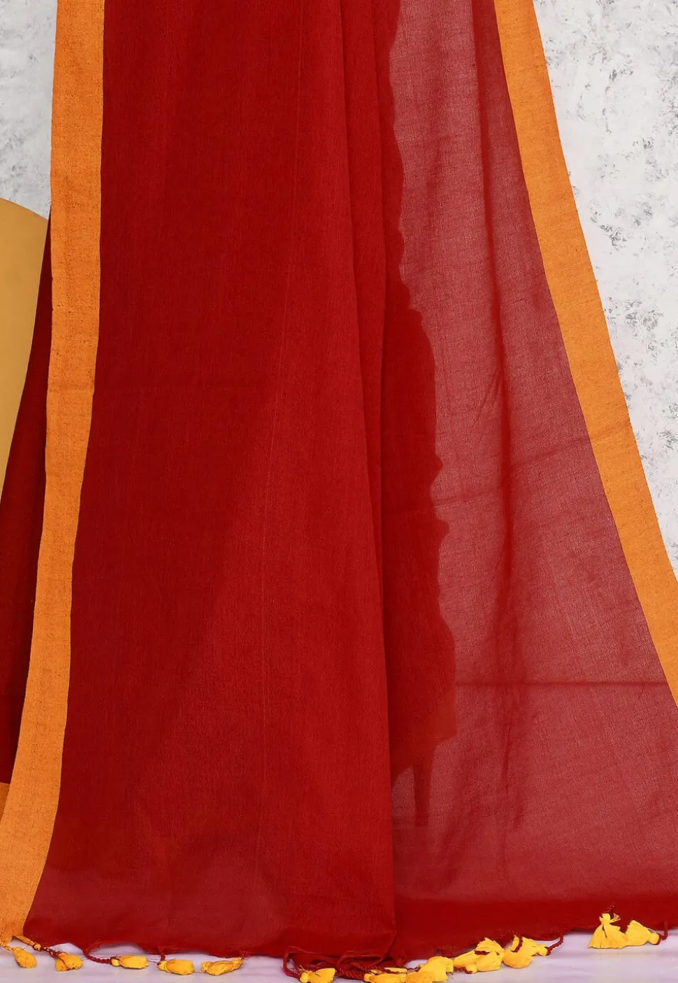Contrat Border Cotton Saree in Red