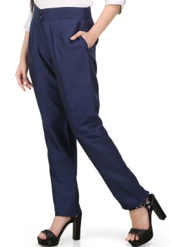 Cotton Silk Pant in Navy Blue