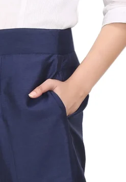 Cotton Silk Pant in Navy Blue