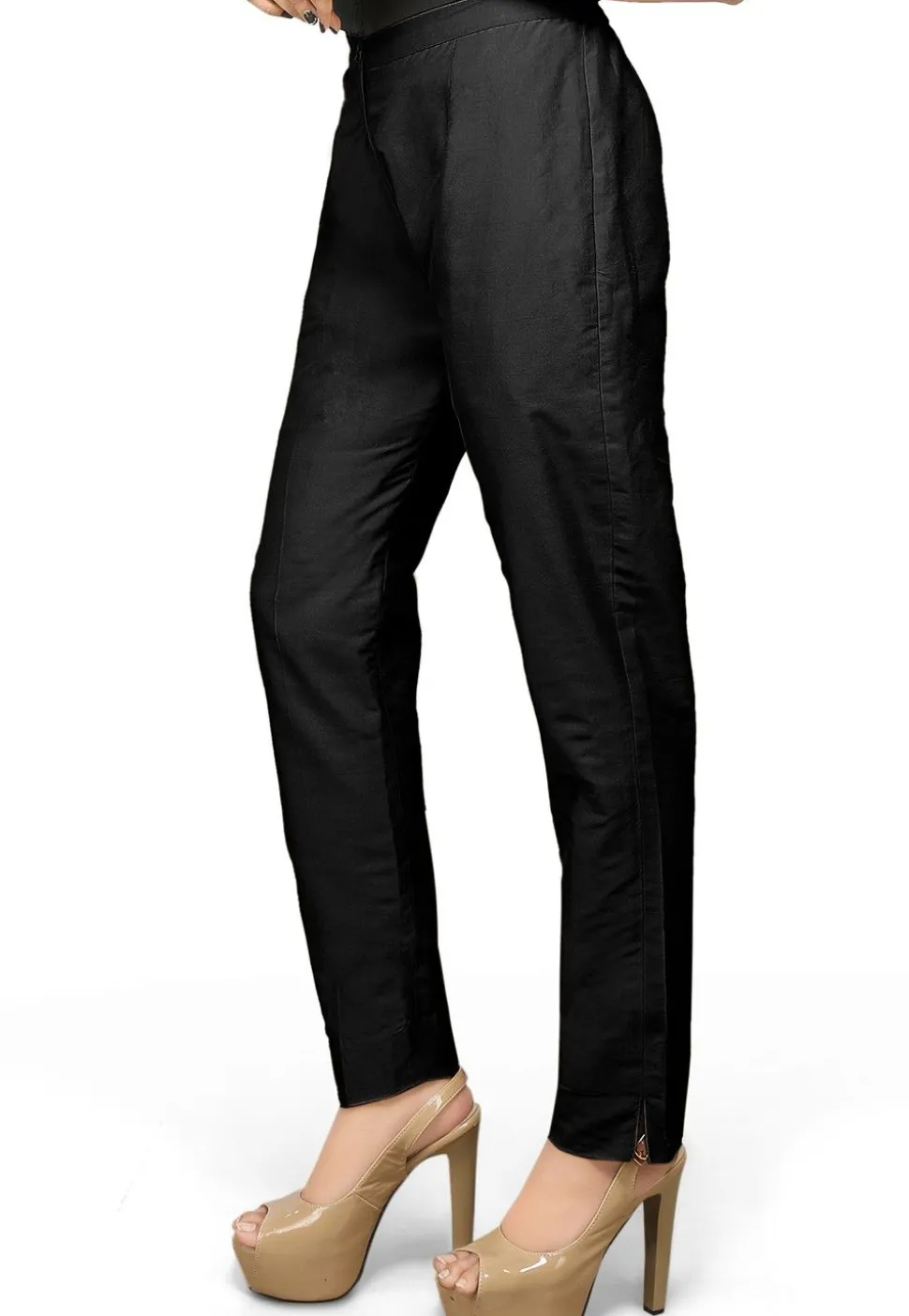 Cotton Silk Straight Pant in Black