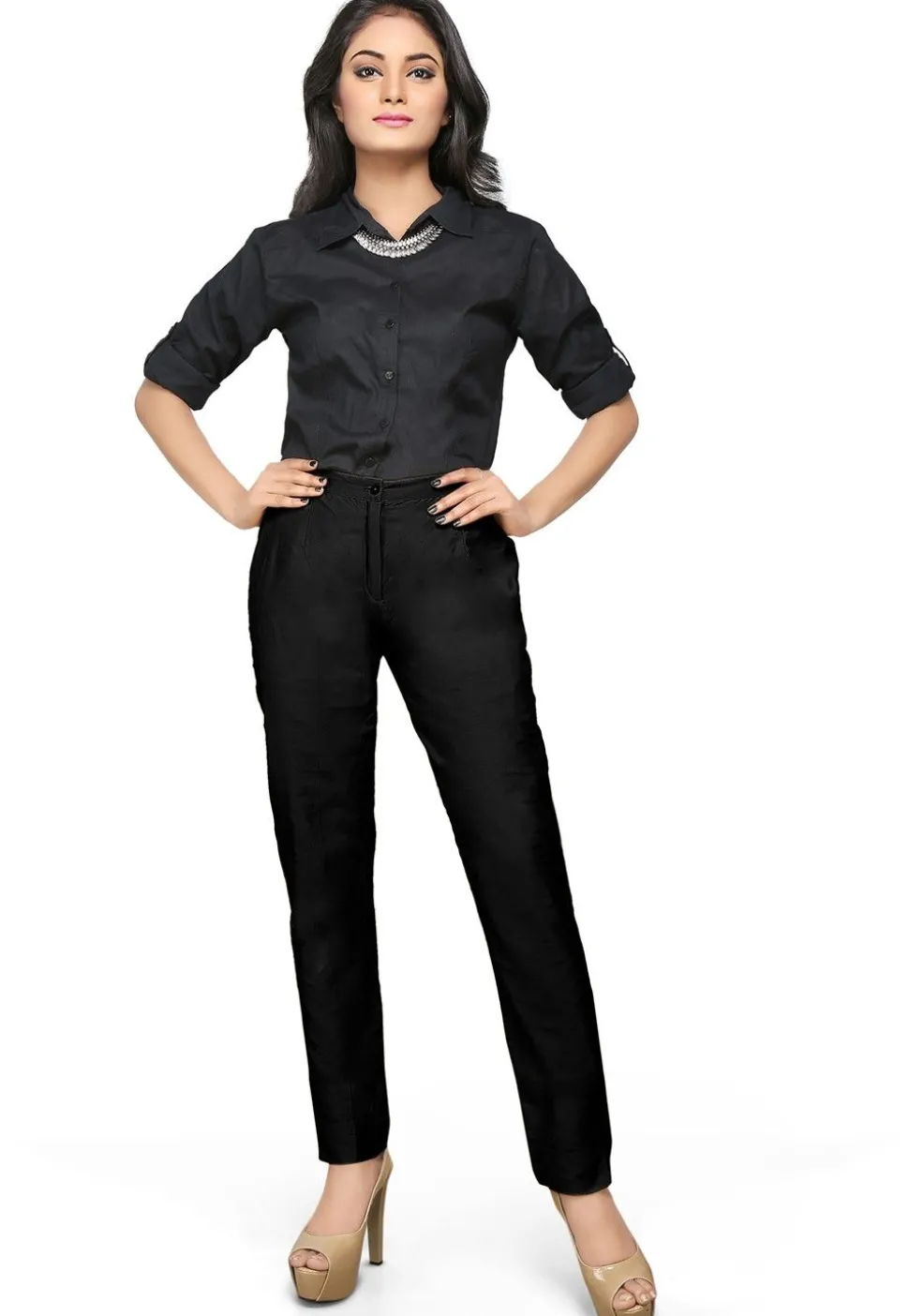 Cotton Silk Straight Pant in Black