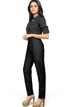 Cotton Silk Straight Pant in Black