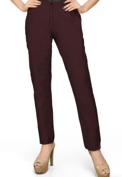 Cotton Silk Straight Pant in Wine