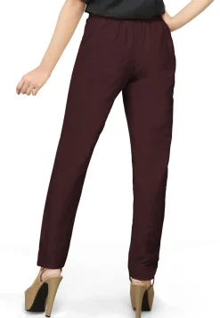 Cotton Silk Straight Pant in Wine