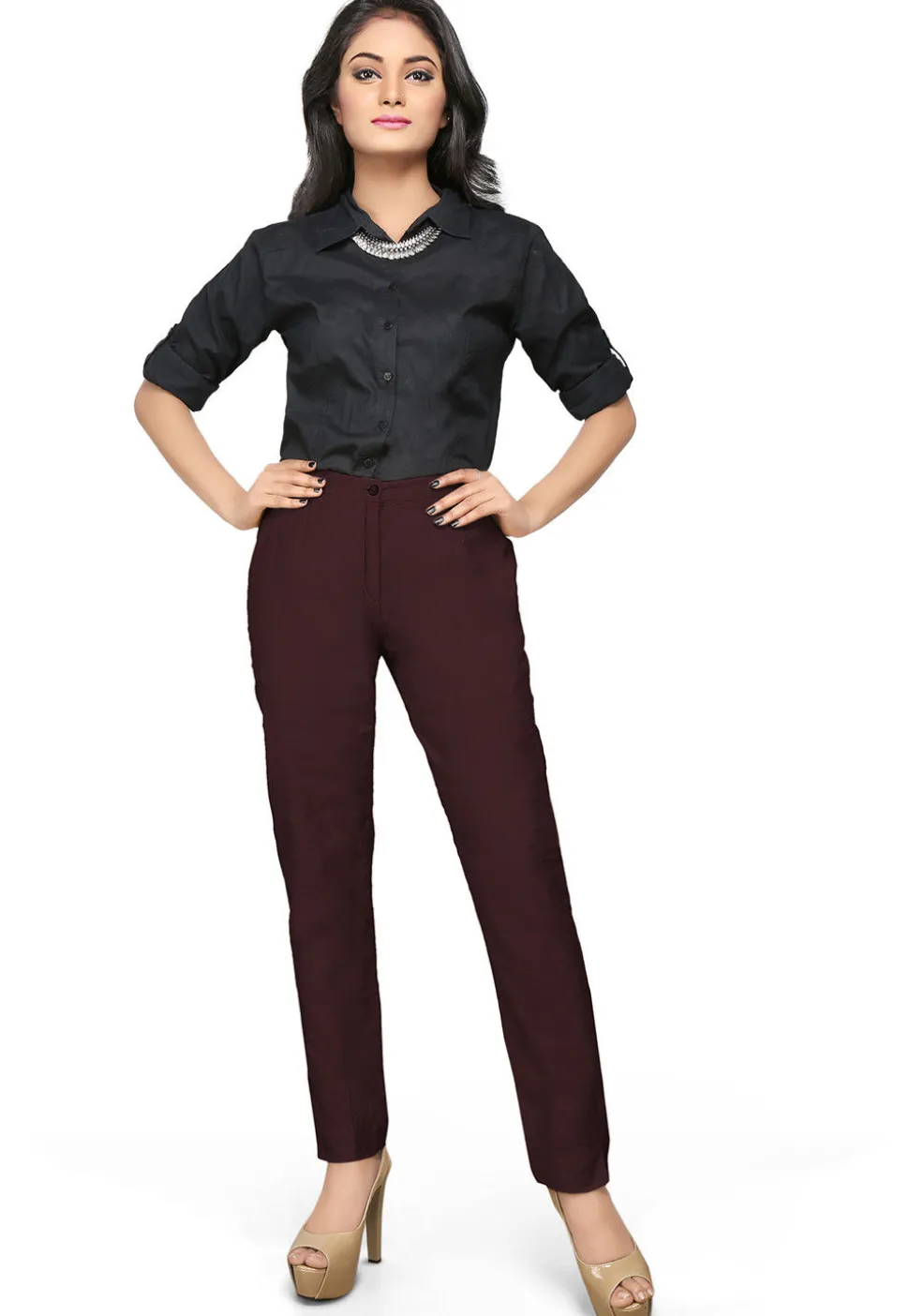 Cotton Silk Straight Pant in Wine