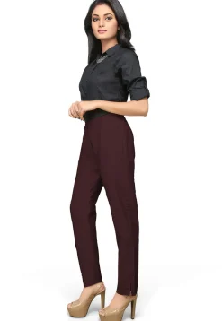 Cotton Silk Straight Pant in Wine