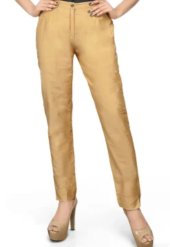 Cotton Silk Straight Pant in Beige