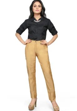 Cotton Silk Straight Pant in Beige