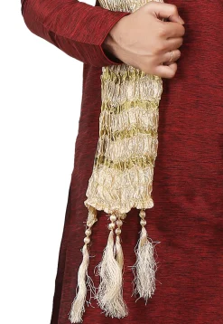 Crushed Art Silk Mens Stole in Light Golden