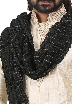 Crushed Art Silk Mens Stole in Black